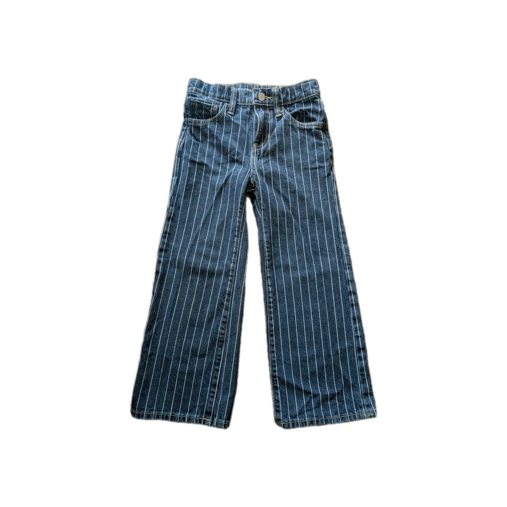 Old Navy Girls Size 7 High Rise Baggy Wide Leg Pinstripe Jeans Blue Denim